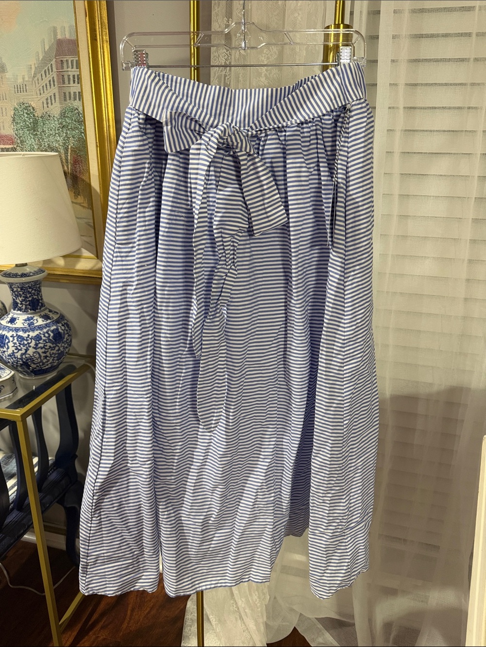 Vineyard Vines Blue and White Striped Tie-Waist Maxi Skirt